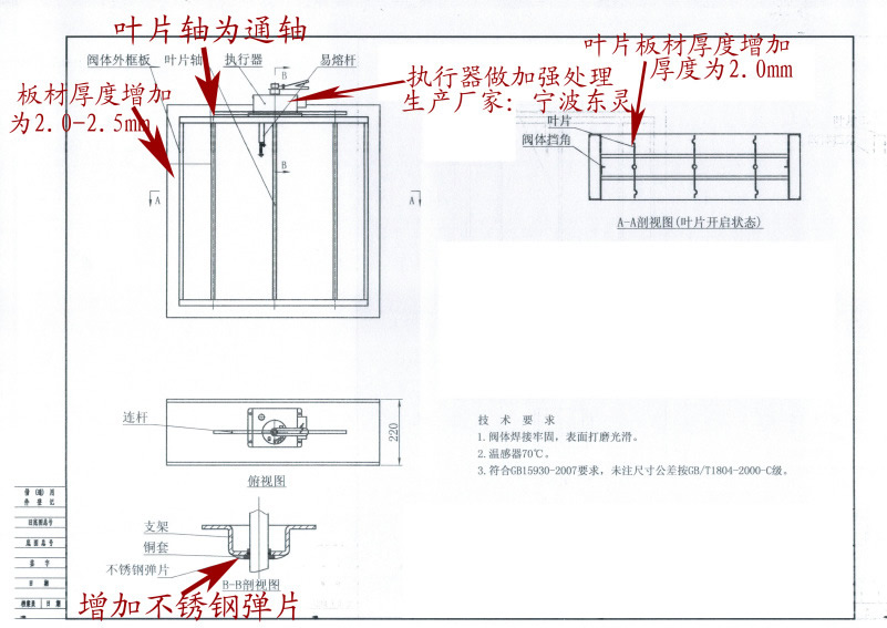 280℃排煙防火風閥功能、特點及技術參數